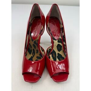 Jessica Simpson Red Patent Peep Toe Platform Heels Womens Size 7